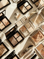 Poster - A close-up shot of various contouring palettes and highlighters arranged on a light background. Generative AI