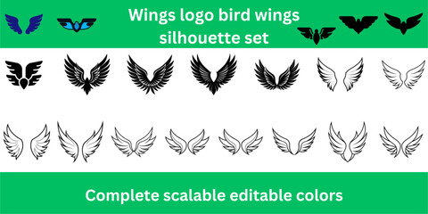 Wings logo bird wings silhouette set