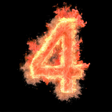Number 4 (four) surrounded by fire