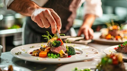 Wall Mural - The chef prepares a venison dish served with vegetables