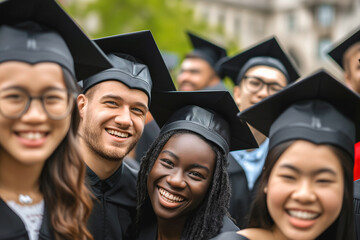 Wall Mural -  Multiethnic Graduates Sharing Joyful Moment