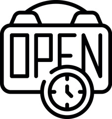 Poster - Vector graphic of an open sign with a clock, symbolizing business hours