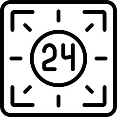 Sticker - Black and white line art vector icon illustrating 24hour service concept