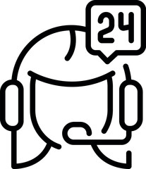 Poster - 24hour roundtheclock customer service and support concept icon with alwaysopen uninterrupted operator response vector outline drawing