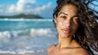 © Anastasia - Smiling young woman on a tropical beach with turquoise water and blue sky