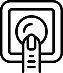 Poster - Black and white image of a hand symbol pressing a touchscreen button icon, depicting digital interaction