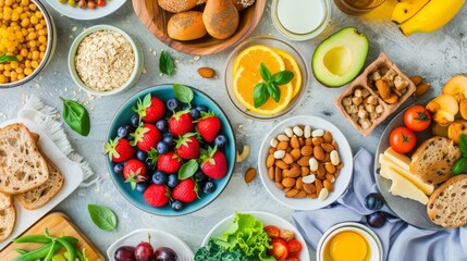 Wall Mural - Table top view of breakfast food vegan healthy displayed on table