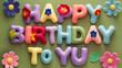© urra - illustration of bright rounded felt letters, Letters form 'HAPPY BIRTHDAY TO YOU'