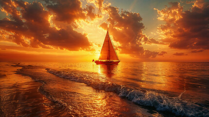 Wall Mural - AI generated illustration of a serene sunset over the ocean, with golden rays