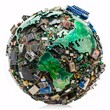 © Thanakrit - A photo of a globe buried under heaps of electronic waste, isolated on a white background for clear png image