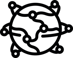 Poster - bold black and white graphic of a stylized global network, representing connectivity and technology