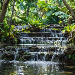 Wall Mural - A waterfall is flowing down a rocky hillside