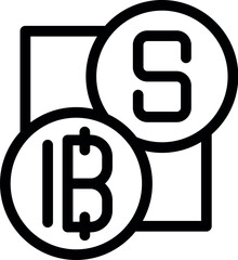 Poster - Black and white illustration depicting symbols for bitcoin and the usd, representing financial themes