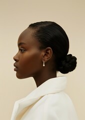 Elegant profile of a woman with natural beauty and sophisticated hairstyle