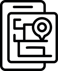 Poster - Modern smartphone navigation app icon with black and white simple design, marker, and map pin symbol for gps location mapping on mobile device screen vector illustration isolated on white background