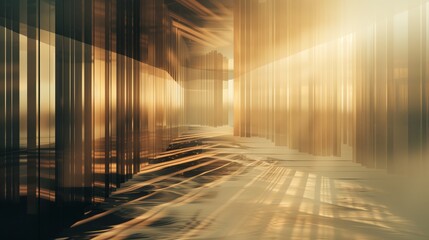 Poster - An abstract digital art installation features 25mm slats floating, showcasing dynamic light and shadow interplay.