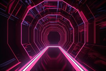 Sticker - Abstract tunnel of light and new highlights. Abstract neon light background, Generative AI

