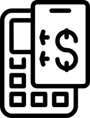 Poster - Black outline vector icon illustrating mobile payment, online transactions, and digital wallet concept