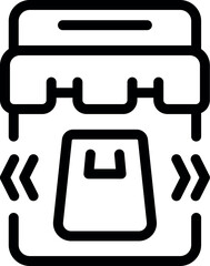 Poster - Bold line art icon of a store with a shopping bag, representing retail or small business