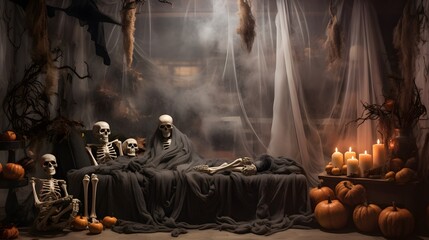 Wall Mural - Halloween decoration featuring a haunted house