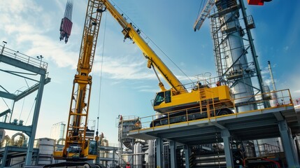 The crawler crane is lifting a heavy load at the construction site