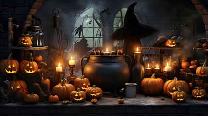 Wall Mural - Halloween decoration featuring a haunted house