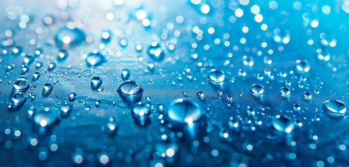 Wall Mural - full frame showcasing pristine water drops on vibrant blue background.