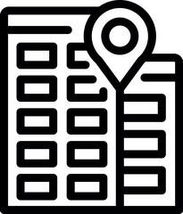 Poster - Black and white line art icon of a location pin on a stylized map, symbolizing gps and navigation