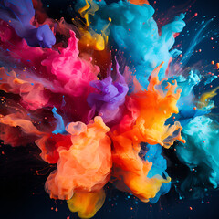 Canvas Print - Colorful ink splashes on a black background,