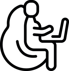 Canvas Print - Black and white vector of a person seated and typing on a laptop