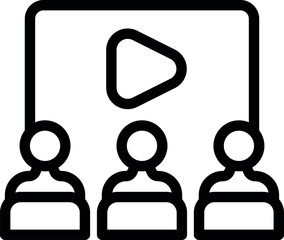 Poster - Simple black and white online video conference icon for virtual meeting, web communication, remote work, team collaboration, and technology, with vector graphic and flat design user interface