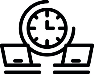 Poster - Bold line icon symbolizing efficient time use between two laptops