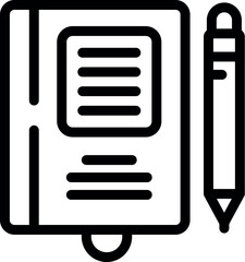 Sticker - Black and white line art of a closed notebook with a pen, ideal for officerelated design