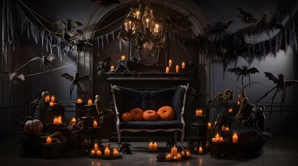 Wall Mural - Halloween decoration featuring a haunted house