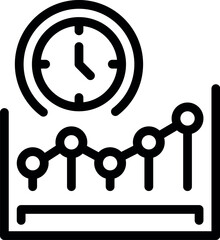 Poster - Black line icon representing time efficiency with a clock and rising graph