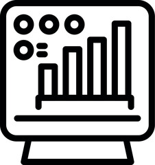 Canvas Print - Black and white icon of a computer monitor displaying a bar graph, symbolizing data analysis