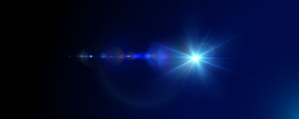 Poster - Light effect of blue glowing light. Solar flare. Glow effect. Starbursts with twinkling highlights. Beautiful light effect of flickering highlights. Vector 10 EPS