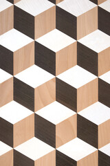 Aufkleber - A wood grain patterned wall with black and white squares. The pattern is made up of squares that are all the same size