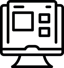 Poster - Black line icon representing a computer monitor with layout grids, commonly used in graphic design