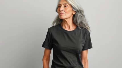 Wall Mural - hispanic woman wearing black t-shirt. Side view, back and front view mockup template