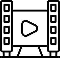 Poster - Black and white line art of a movie screen and film reels with a central play icon