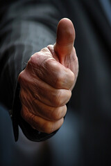 Wall Mural - Businessman hand shows thumb up sign gesture