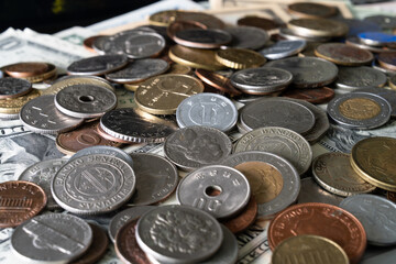 Wall Mural - View of the various coins on the various banknotes