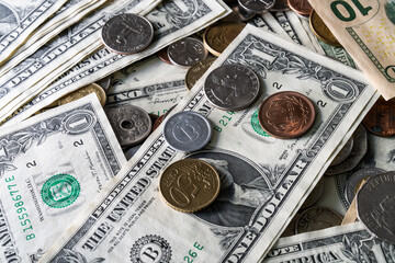 Wall Mural - View of the various coins on the various banknotes