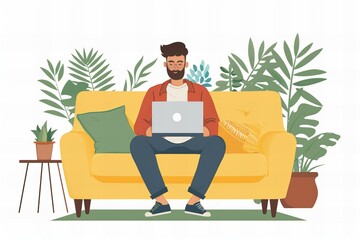 Sticker - Man using laptop on couch