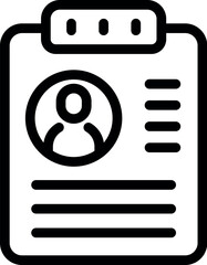 Poster - Black and white line drawing of a clipboard featuring a person icon, commonly used for profiles