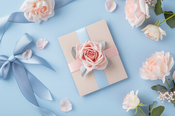 Wall Mural - Beautiful greeting card in pastel colors with flowers. concept of love and holidays. Blog design. Pastel color


