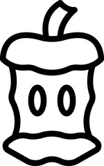 Sticker - Black and white line art of a cute apple core with eyes, showing an emotional expression