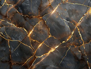 Crackled Black Marble With Golden Veins