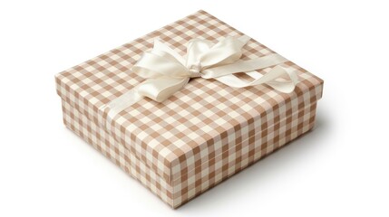 Poster - Ivory checkered pattern gift box isolated on a white background from above